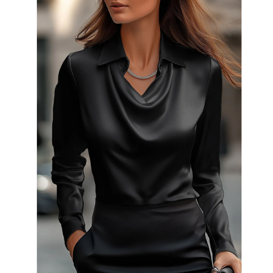 Women's Satin Cowl Neck Blouse – Elegant Long-Sleeve