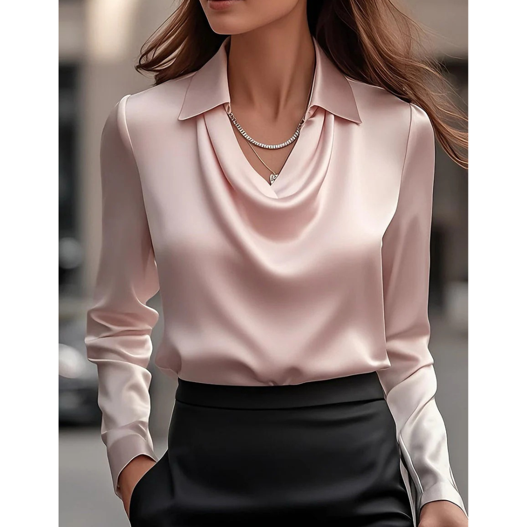 Women's Satin Cowl Neck Blouse – Elegant Long-Sleeve