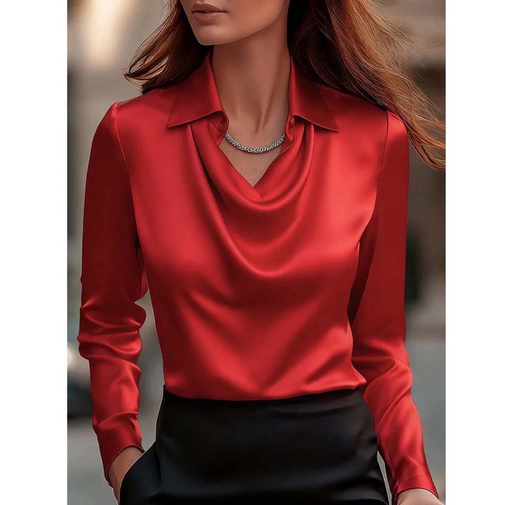 Women's Satin Cowl Neck Blouse – Elegant Long-Sleeve
