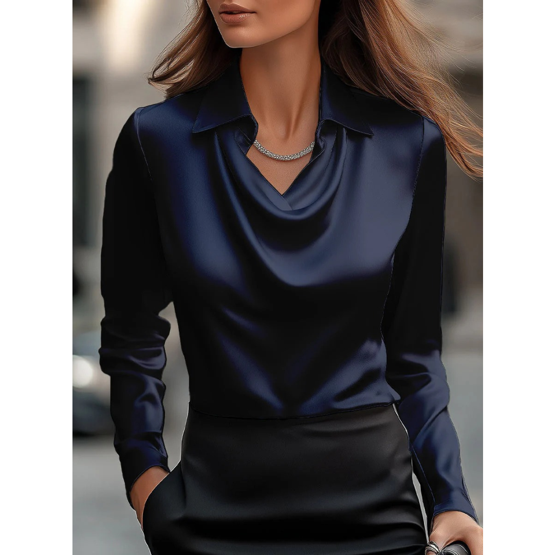 Women's Satin Cowl Neck Blouse – Elegant Long-Sleeve