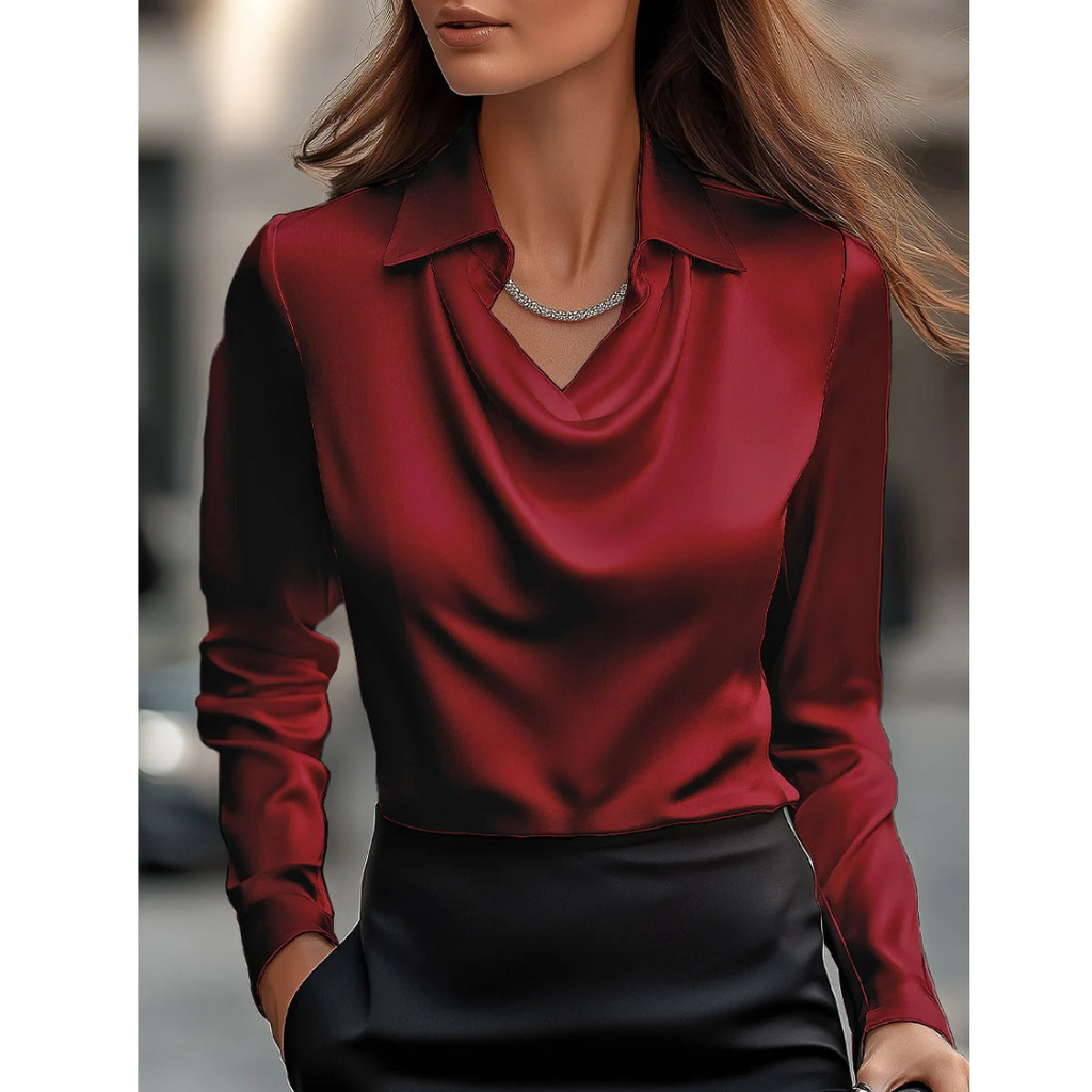 Women's Satin Cowl Neck Blouse – Elegant Long-Sleeve