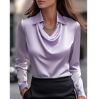 Women's Satin Cowl Neck Blouse – Elegant Long-Sleeve
