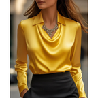 Women's Satin Cowl Neck Blouse – Elegant Long-Sleeve