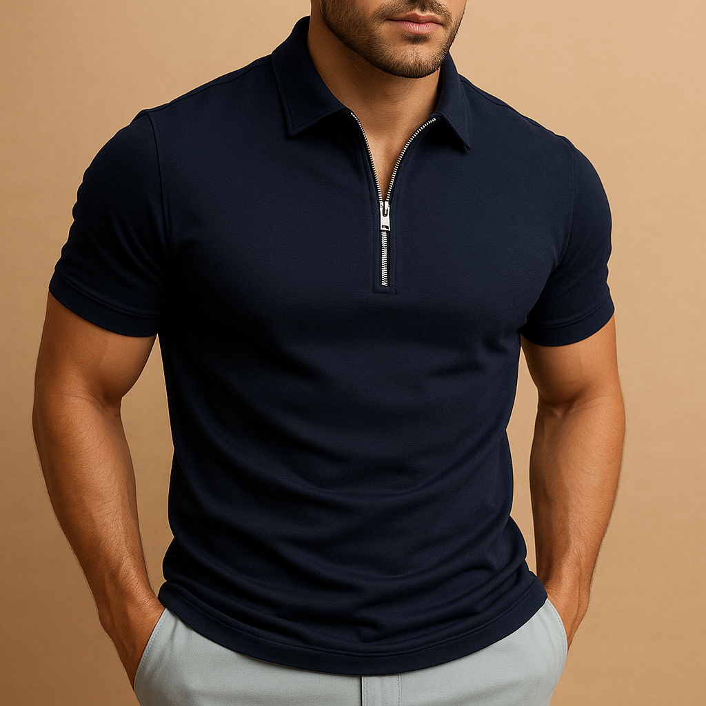Men's Zip Polo Shirt Modern Slim Fit Breathable Stylish