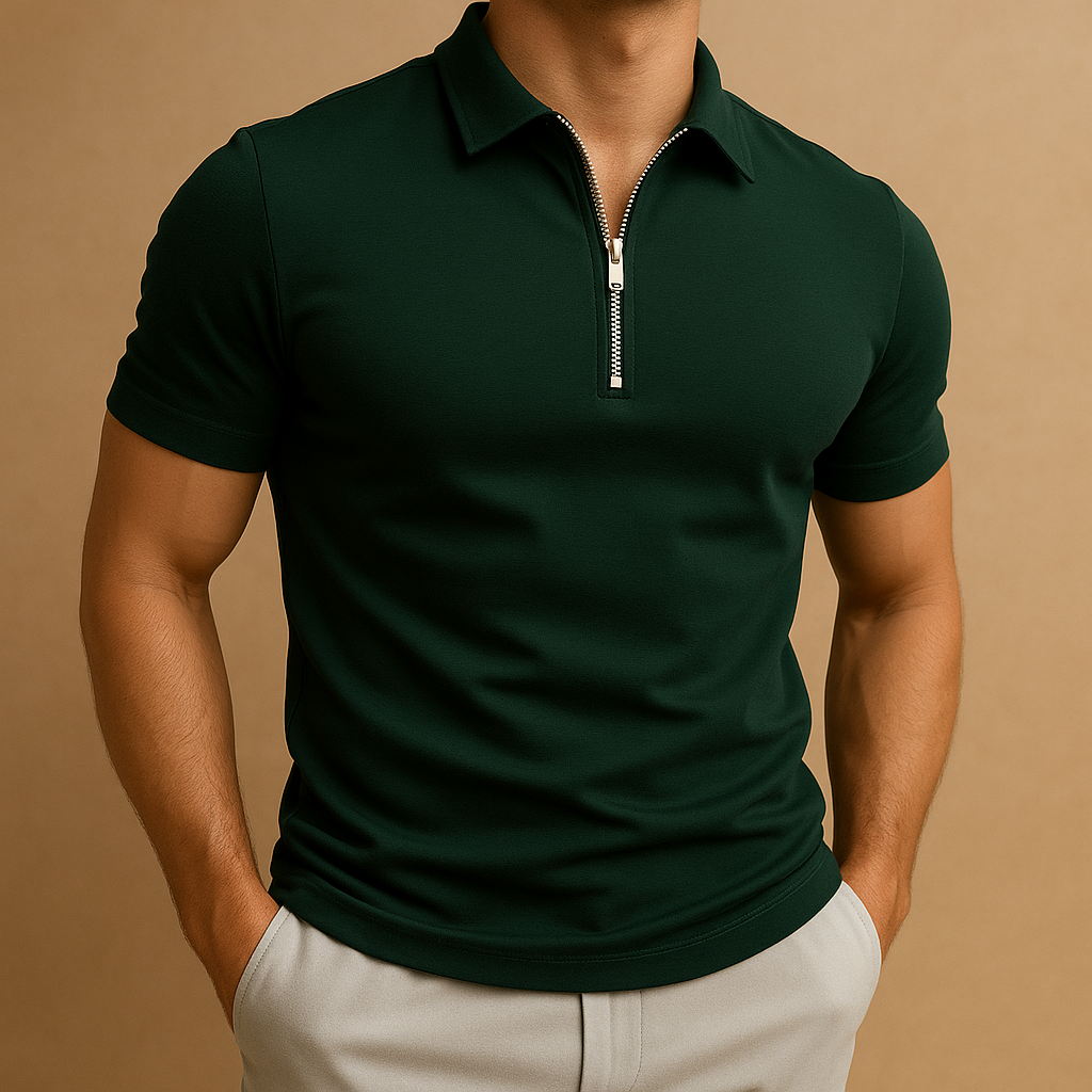 Men's Zip Polo Shirt Modern Slim Fit Breathable Stylish