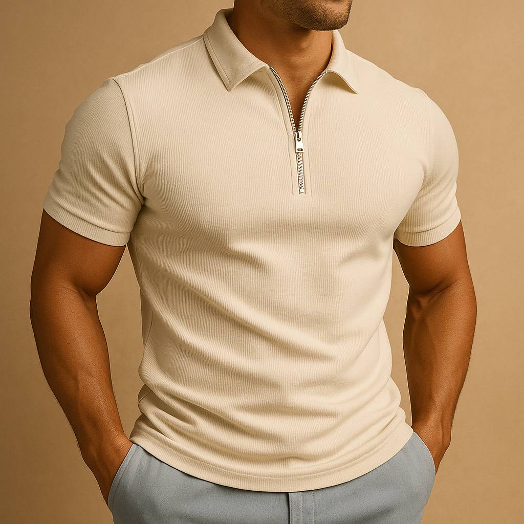 Men's Zip Polo Shirt Modern Slim Fit Breathable Stylish