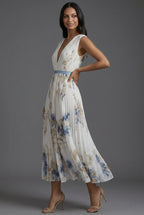 Women's Mother of the Bride Dress Pleated Floral V-Neck