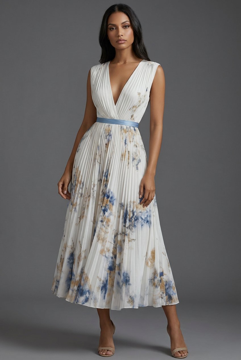 Women's Mother of the Bride Dress Pleated Floral V-Neck
