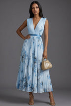 Women's Mother of the Bride Dress Pleated Floral V-Neck