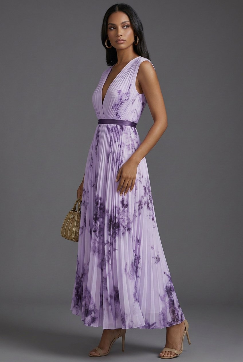 Women's Mother of the Bride Dress Pleated Floral V-Neck