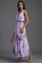 Women's Mother of the Bride Dress Pleated Floral V-Neck