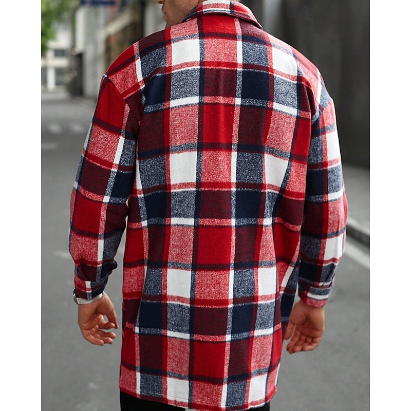 Women's Plaid Button-Up Shacket with Utility Pockets