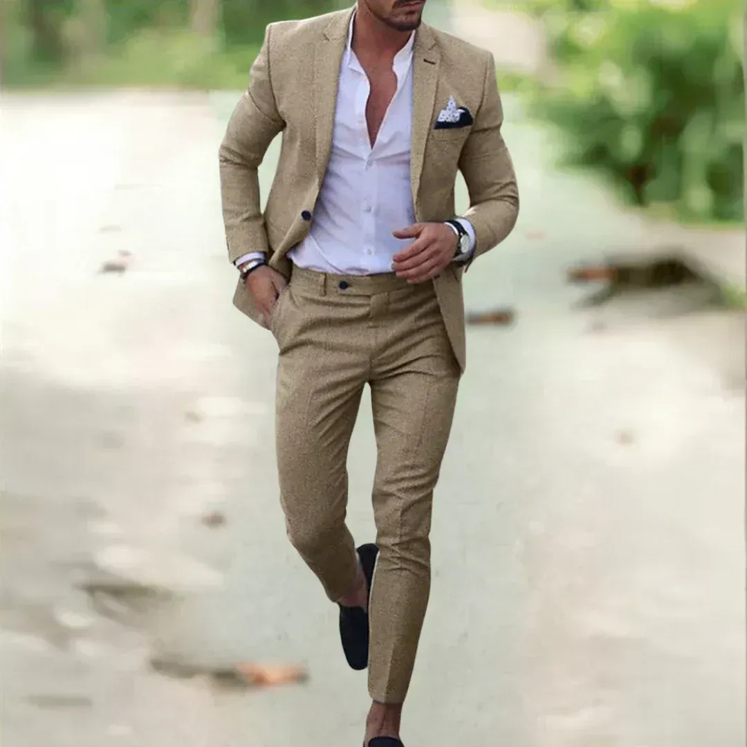 Men's Slim Fit Two Piece Suit Lightweight Wedding