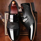 Men's Textured Buckle Loafers With Glossy Finish