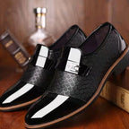 Men's Textured Buckle Loafers With Glossy Finish