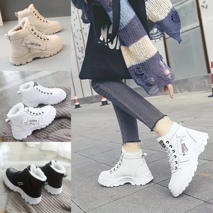 Women's Fuzzy Lined Athletic-Style Lace-Up Winter Booties
