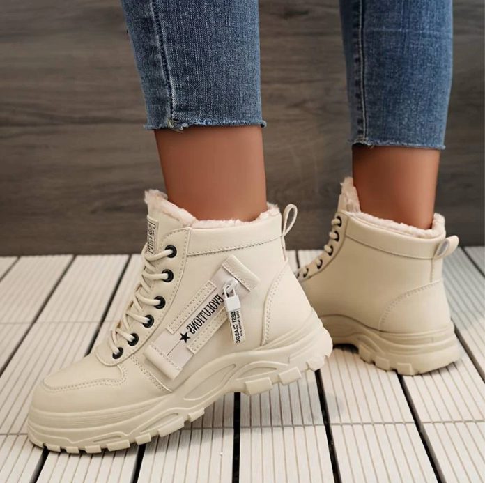 Women's Fuzzy Lined Athletic-Style Lace-Up Winter Booties