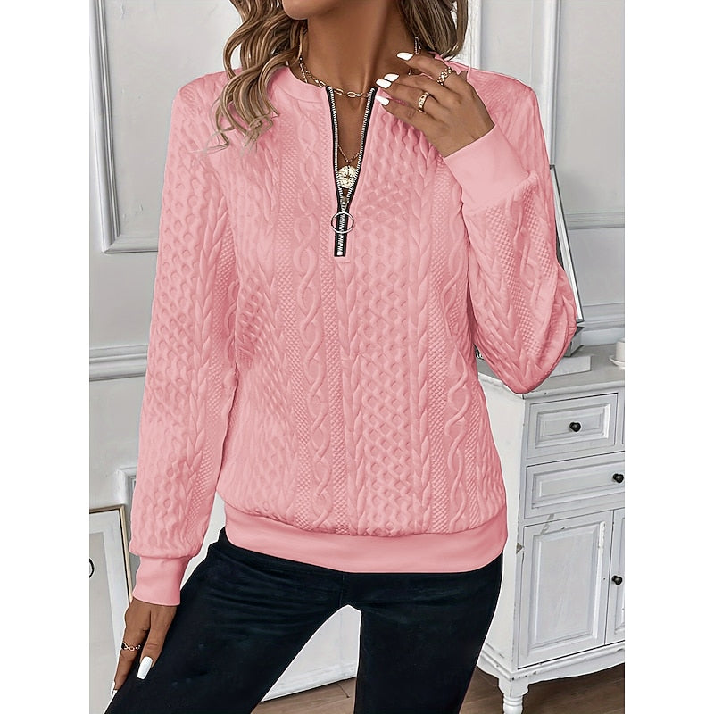 Women's Easy-Fit Cable Pullover with Quarter-Zip Neck - Burgundy