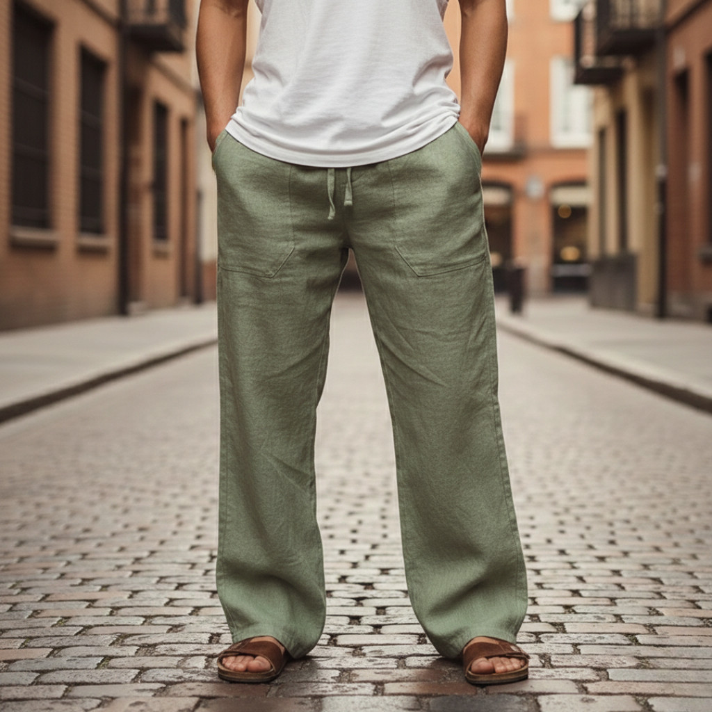 Men's Wide Leg Drawstring Pull On Trousers