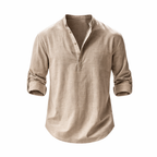 Men's Linen Shirt Stand Collar Roll Sleeve Casual Top