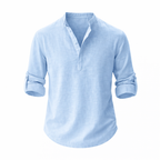 Men's Linen Shirt Stand Collar Roll Sleeve Casual Top