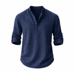 Men's Linen Shirt Stand Collar Roll Sleeve Casual Top
