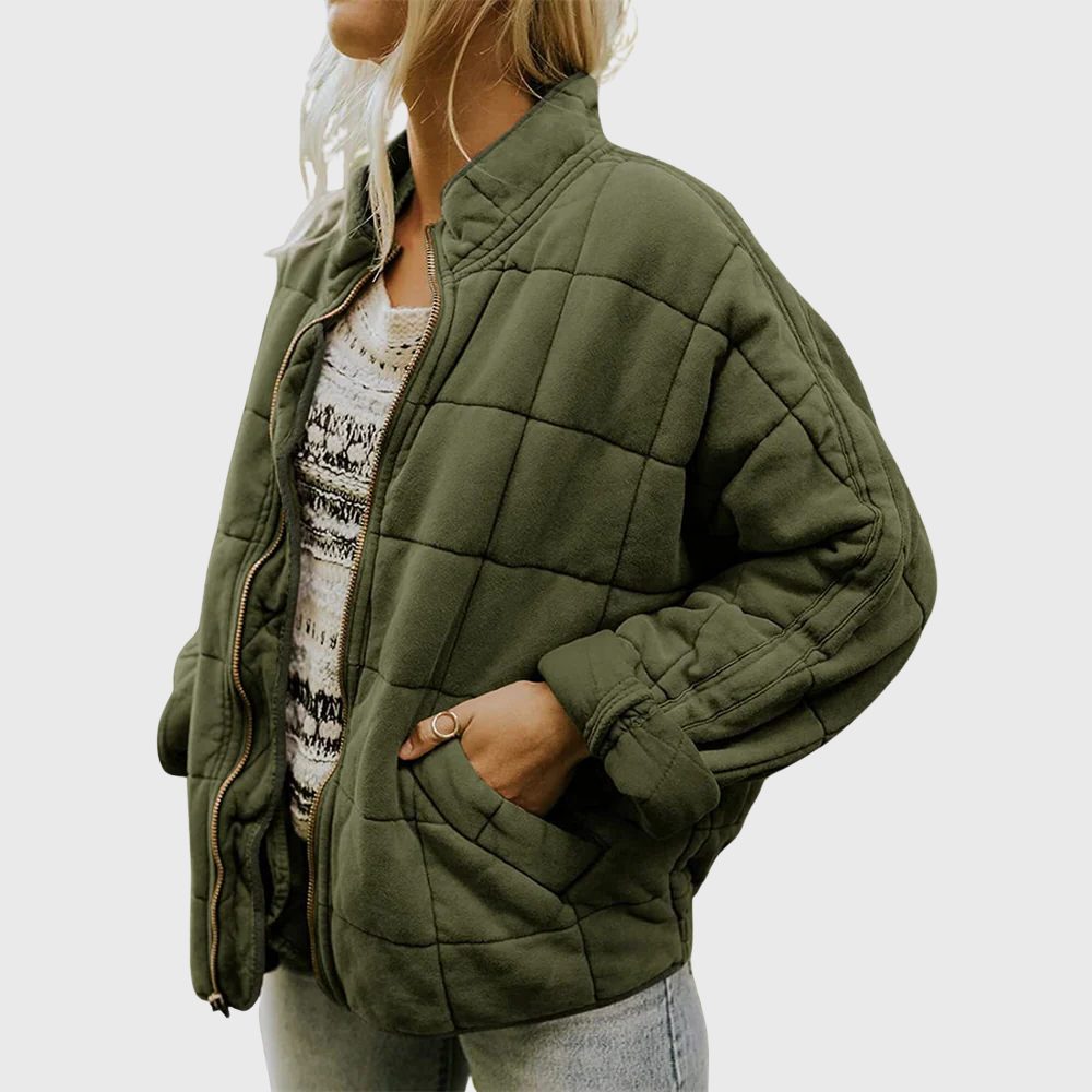 Women's Oversized Quilted Zip Bomber for Cool Weekends – Green