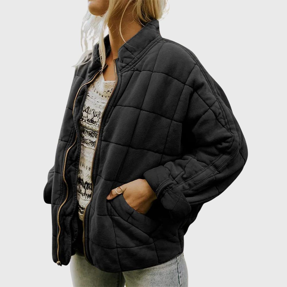 Women's Oversized Quilted Zip Bomber for Cool Weekends – Black