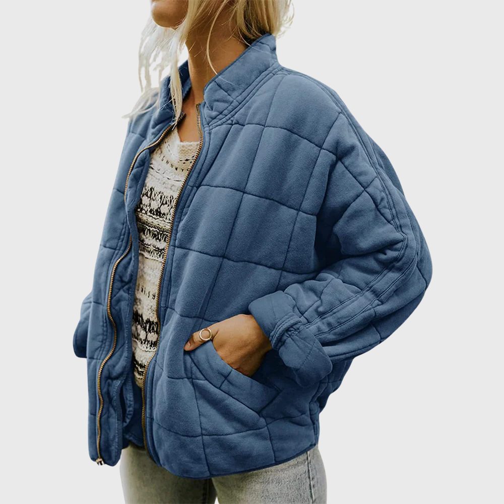 Women's Oversized Quilted Zip Bomber for Cool Weekends – Blue