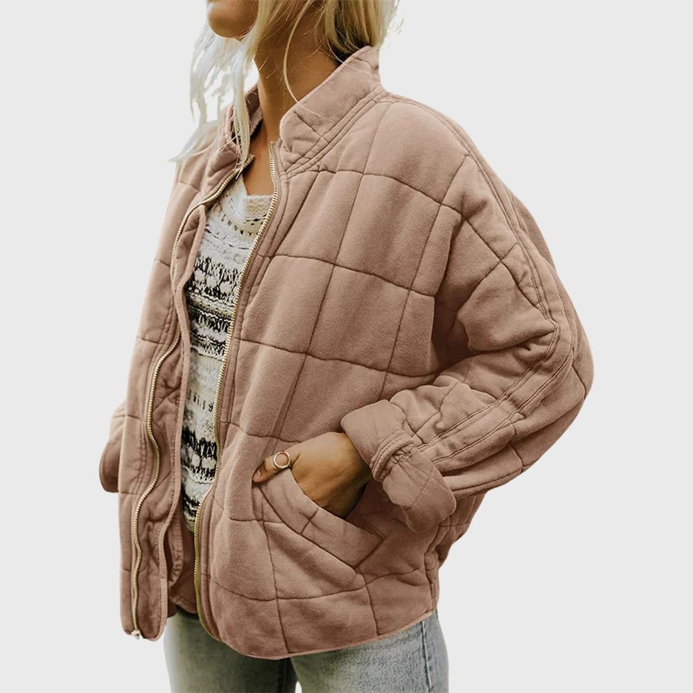 Women's Oversized Quilted Zip Bomber for Cool Weekends – Khaki