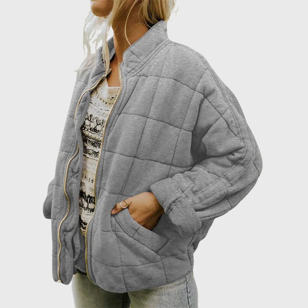Women's Oversized Quilted Zip Bomber for Cool Weekends – Gray