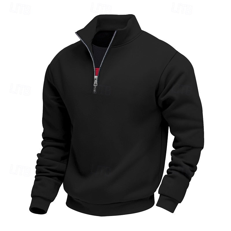 Women's Plain Relaxed Zip Neck Everyday Pullover - Black