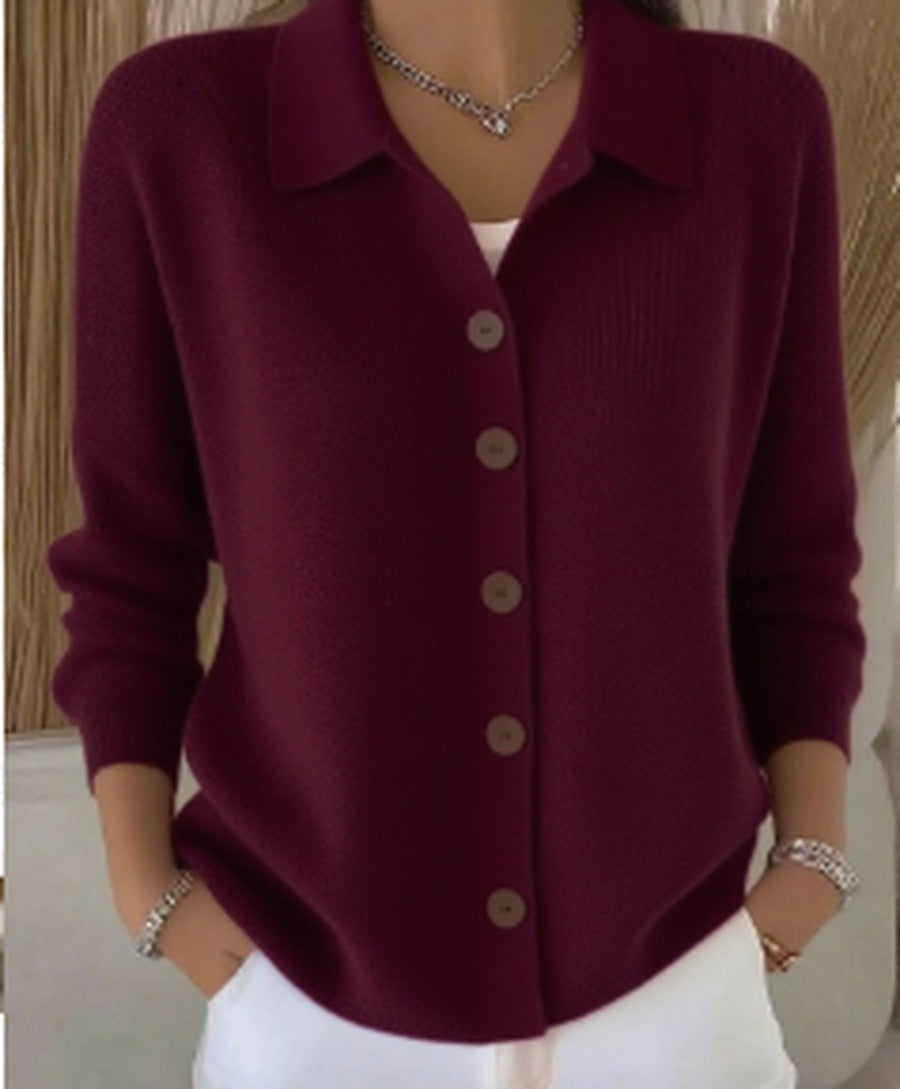 Women's Collared Button-Front Cardigan in Soft Knit