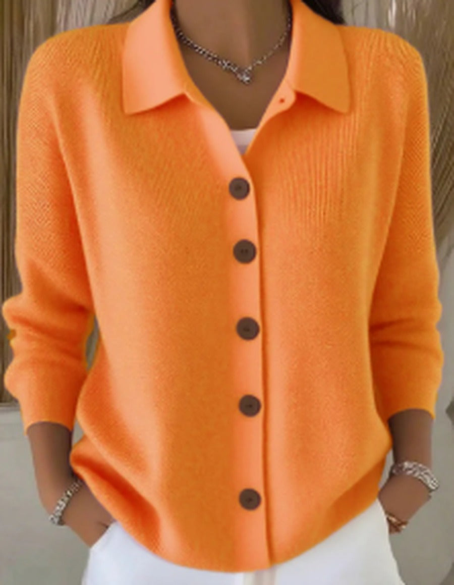 Women's Collared Button-Front Cardigan in Soft Knit – Orange