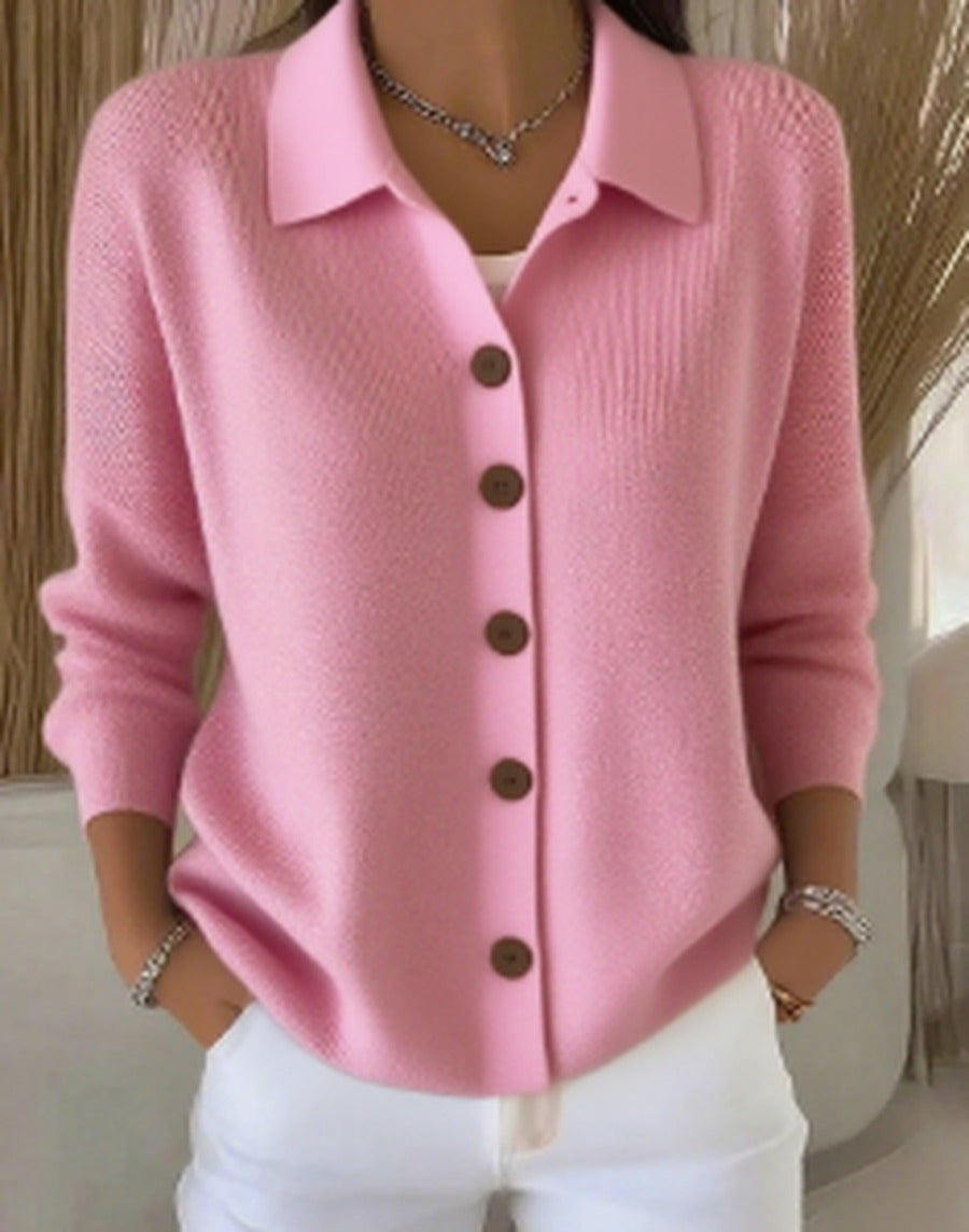 Women's Collared Button-Front Cardigan in Soft Knit