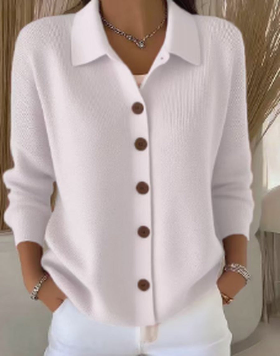 Women's Collared Button-Front Cardigan in Soft Knit