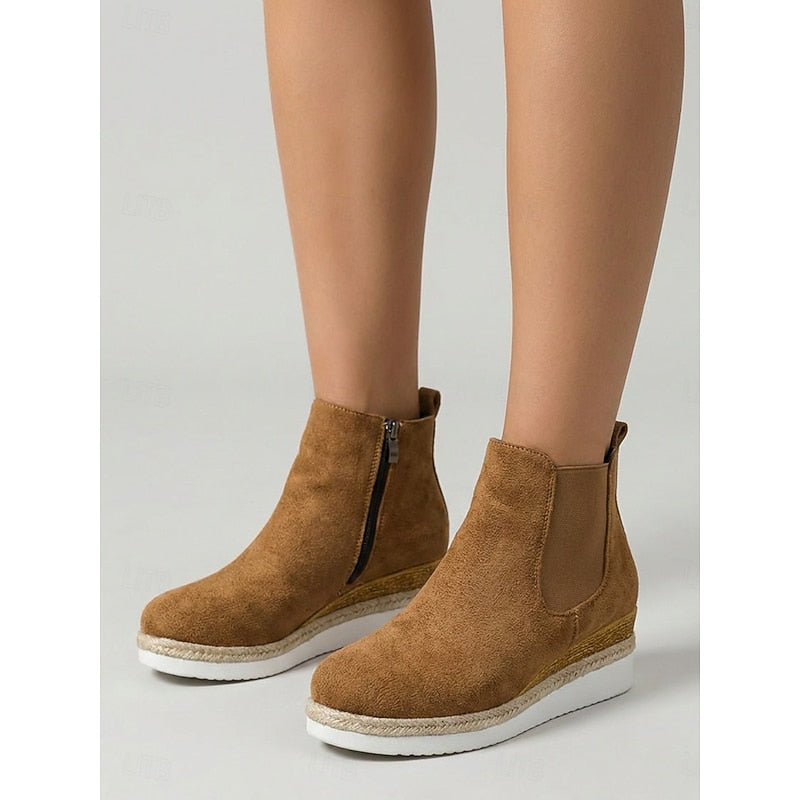 Women's Easy-Zip Low Wedge Booties with Stretch Sides