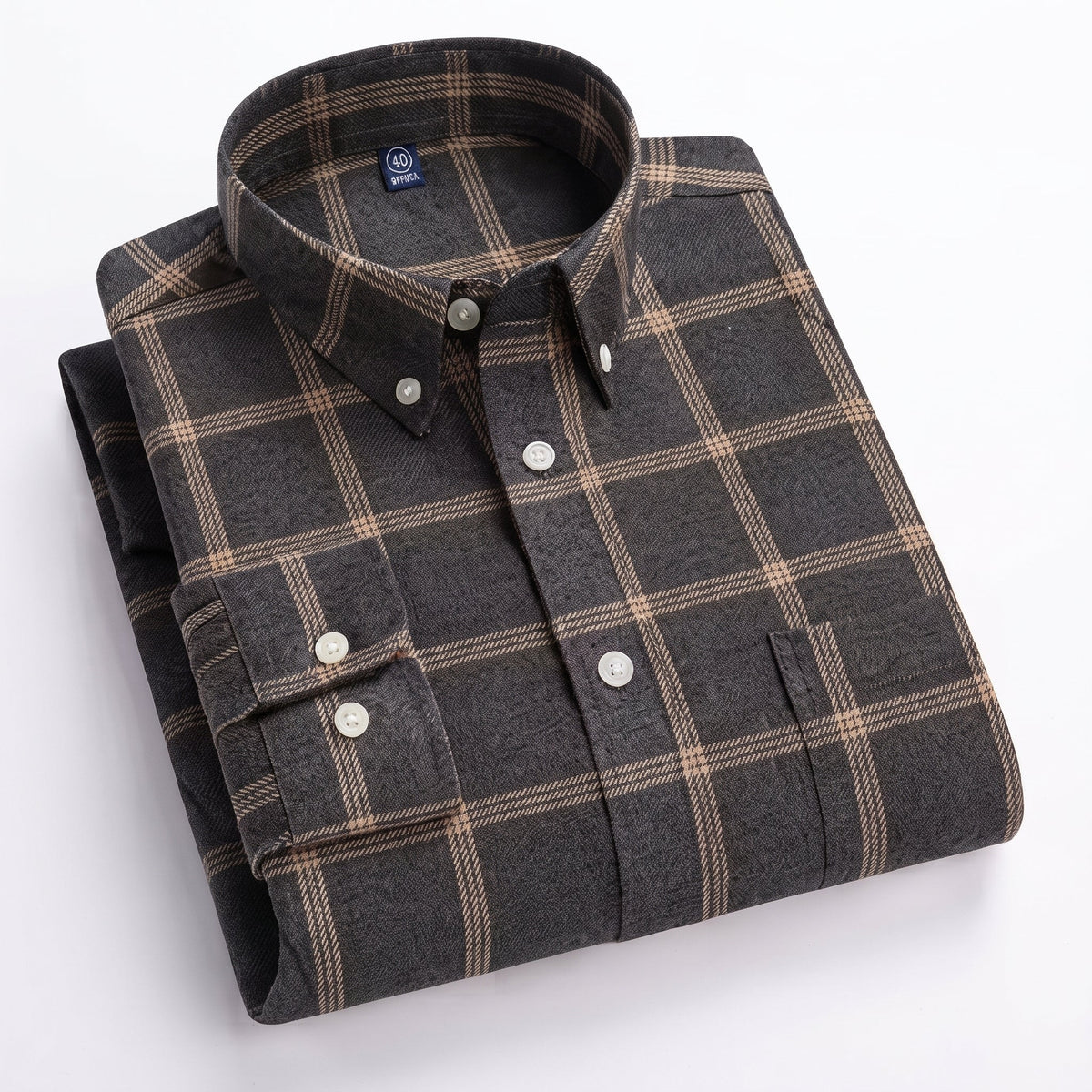 Men's Regular-Fit Long-Sleeve Plaid Button-Down Shirt - Charcoal Gray
