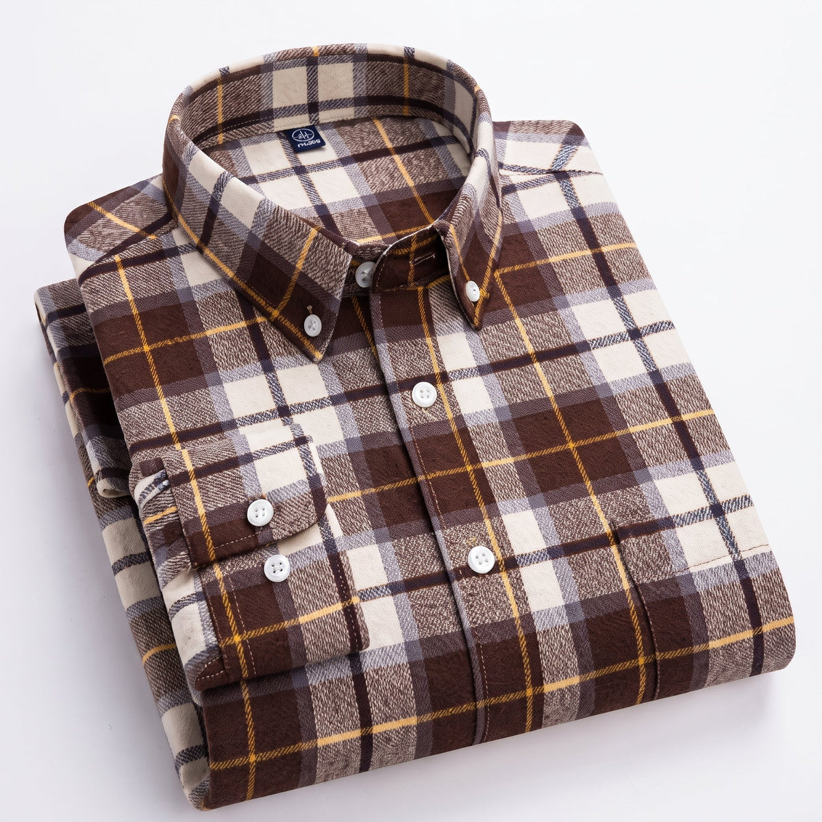 Men's Regular-Fit Long-Sleeve Plaid Button-Down Shirt - Taupe Brown