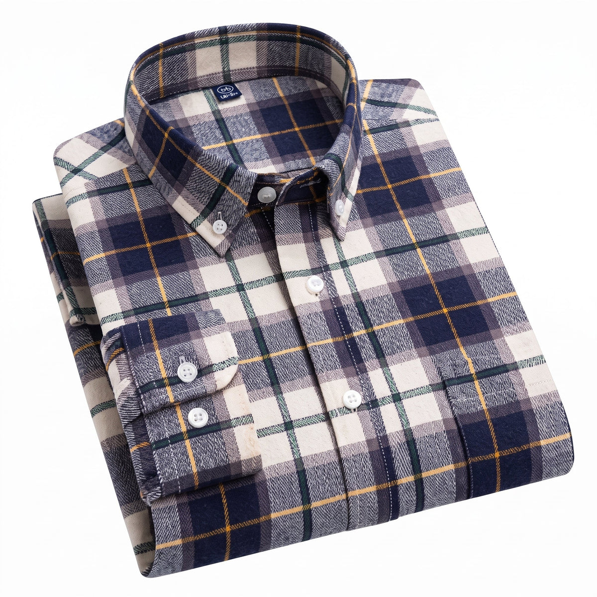 Men's Regular-Fit Long-Sleeve Plaid Button-Down Shirt - Cream
