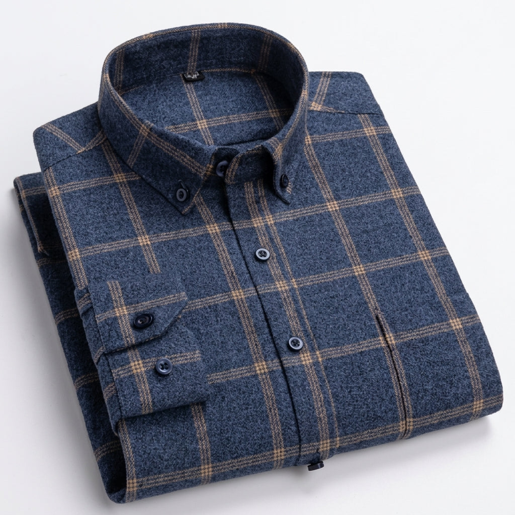 Men's Regular-Fit Long-Sleeve Plaid Button-Down Shirt - Navy Check