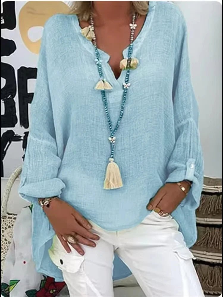 Women's Plus Size Women's V-Neck Blouse Long Sleeve Relaxed