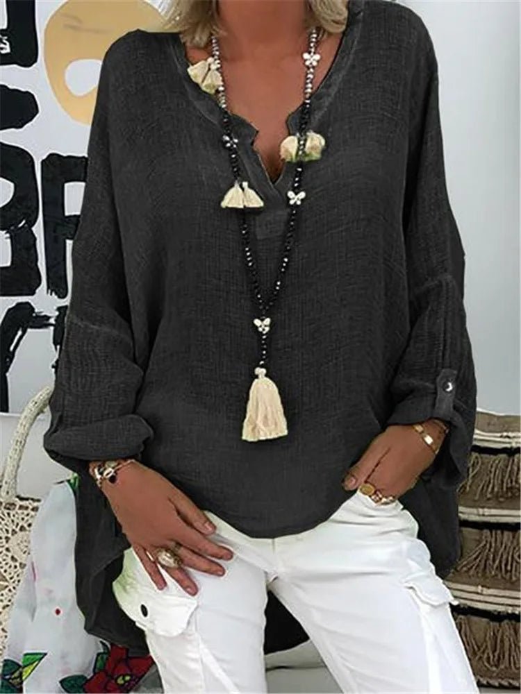 Women's Plus Size Women's V-Neck Blouse Long Sleeve Relaxed