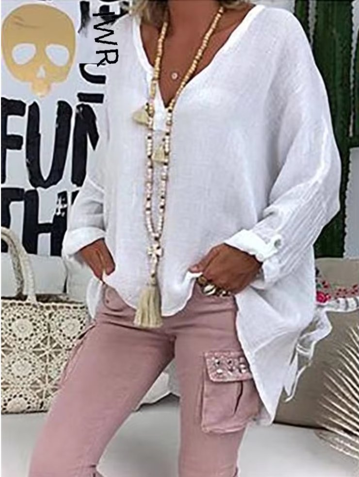 Women's Plus Size Women's V-Neck Blouse Long Sleeve Relaxed