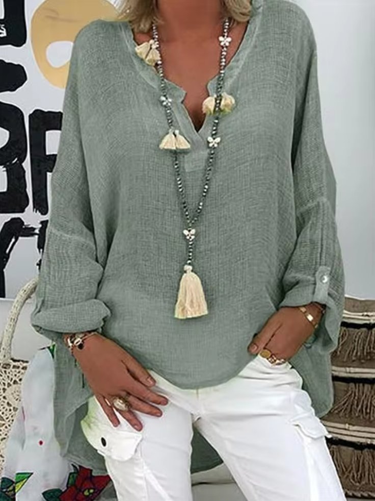 Women's Plus Size Women's V-Neck Blouse Long Sleeve Relaxed