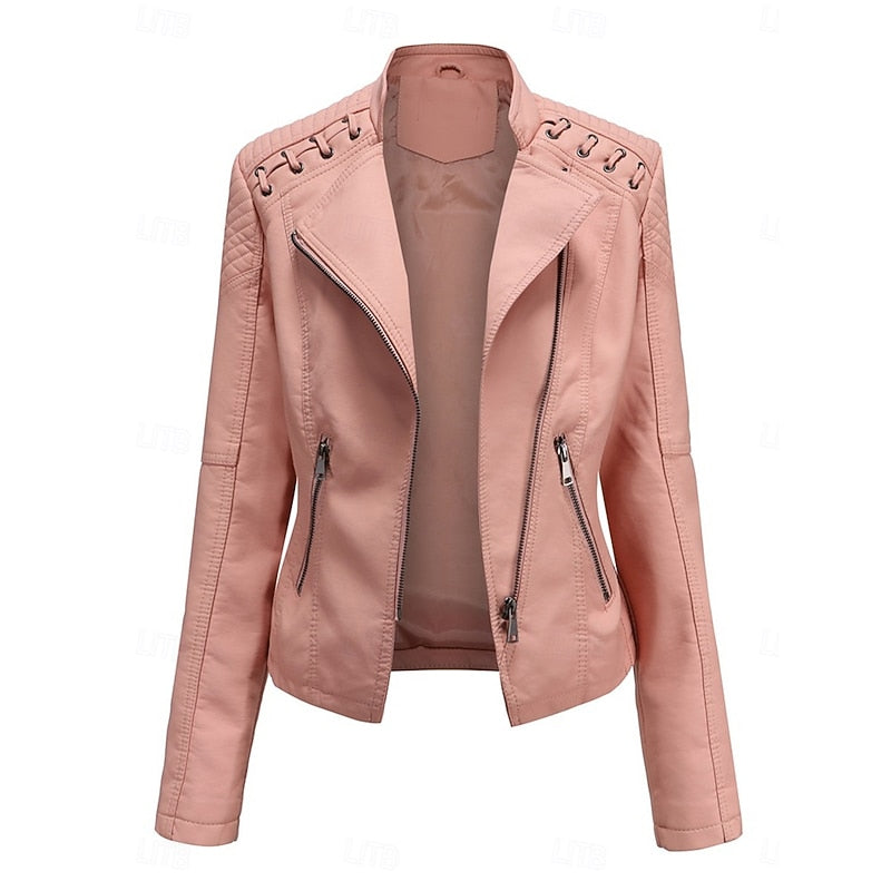 Women's Classic Fitted Biker Jacket - Pink