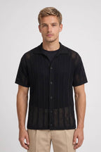 Men's Textured Mesh Knit Button Front Polo Shirt