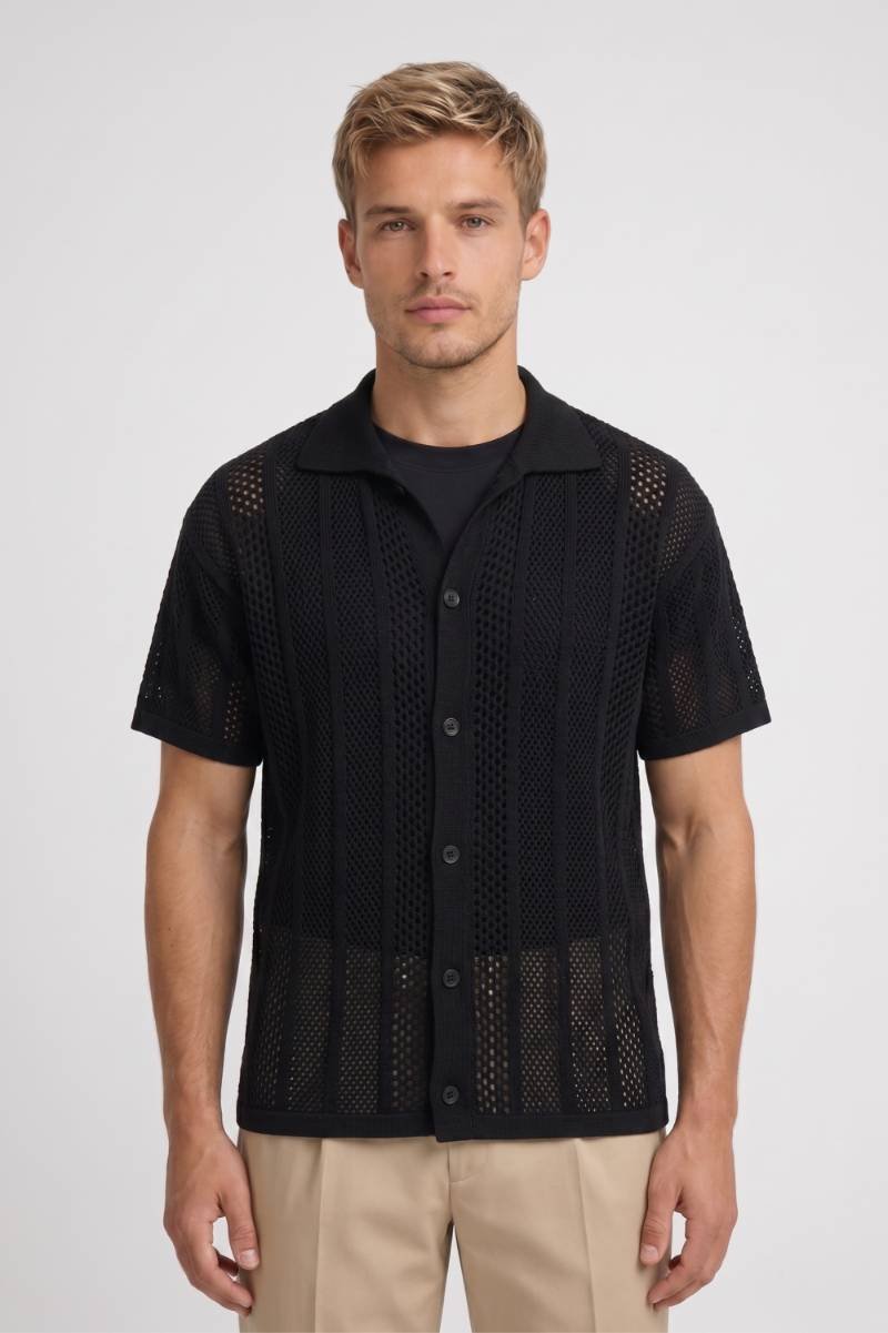 Men's Textured Mesh Knit Button Front Polo Shirt