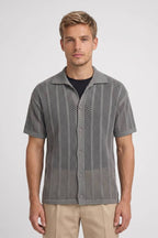 Men's Textured Mesh Knit Button Front Polo Shirt