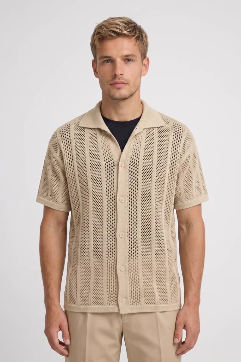 Men's Textured Mesh Knit Button Front Polo Shirt